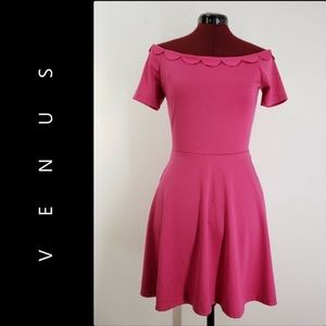 VENUS Scalloped Off Shoulder Fit/Flare Dress
